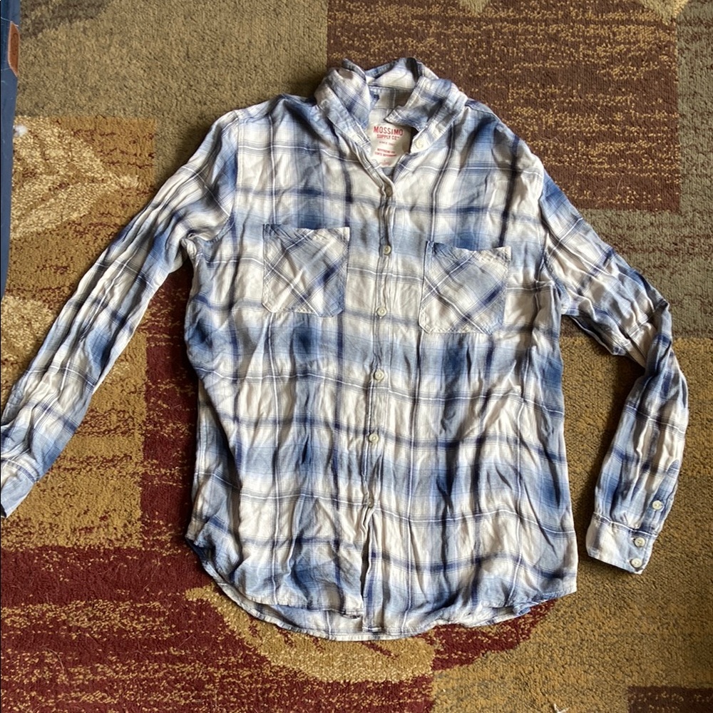 Blue and White Casual Button Down Shirt